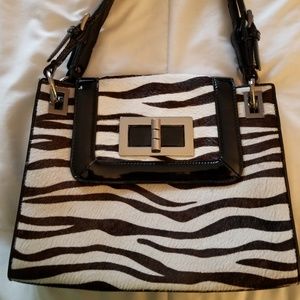 Zebra print calf hair shoulder bag